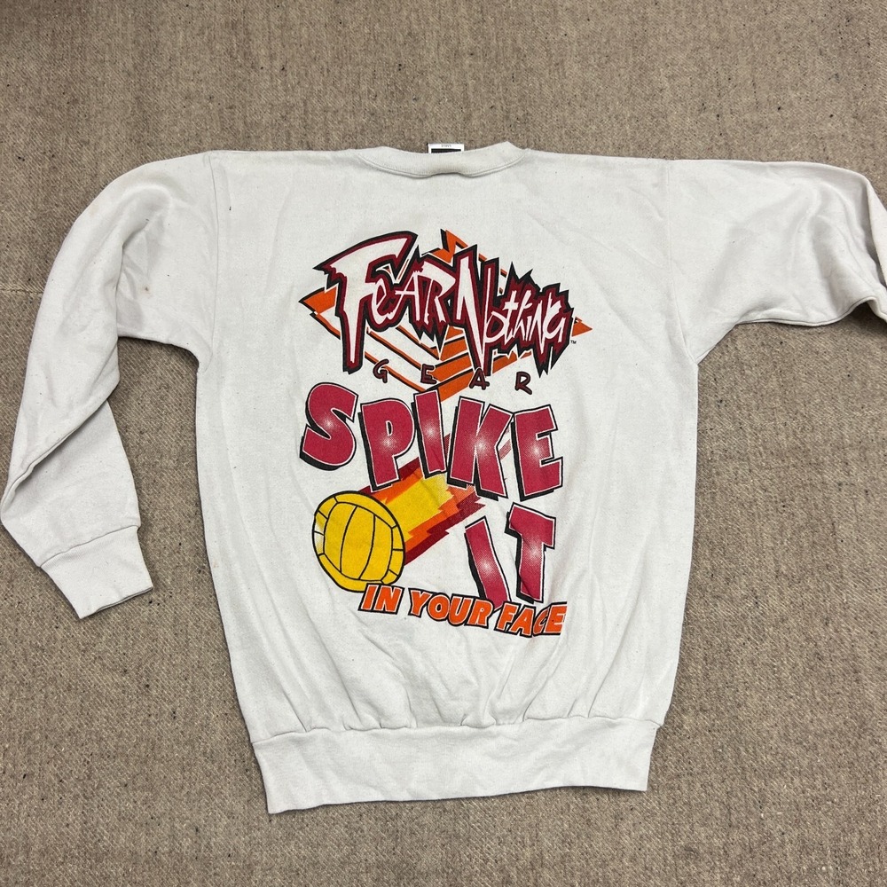 Vintage Fear Nothing Gear Sweatshirt Mens Large White 1990s Volleyball